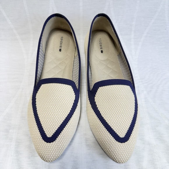 Birdies The Blackbird Eggshell/Navy Piping Knitted Flat‎ Loafers Size 9 - Picture 2 of 9